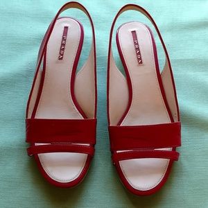 Prada Red Patent Leather Sling-Back Sandals Sz 37